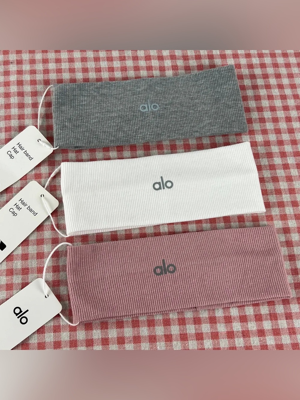 ALO Yoga Ribbed Stretch Headbands - Gray, White, Pink